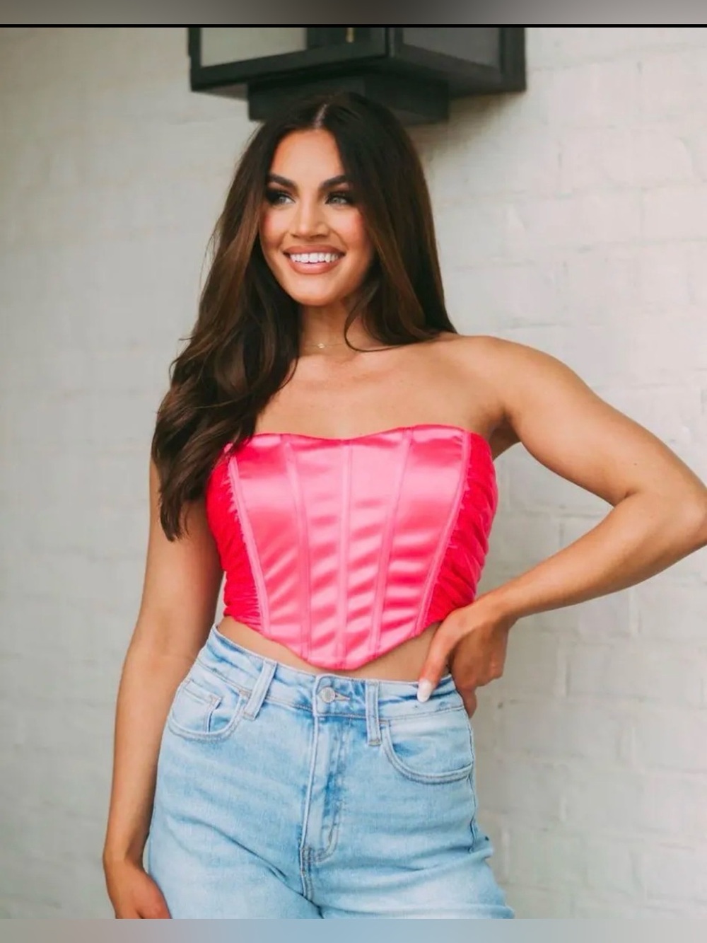 Strapless Satin Corset Crop Top - Hot Pink